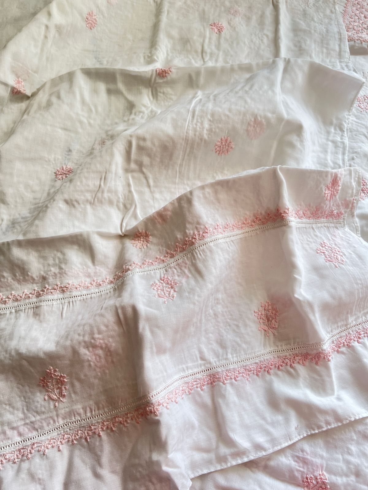 Mul Cotton Semi Stitched A line Full embroidered Kurta and Dupatta