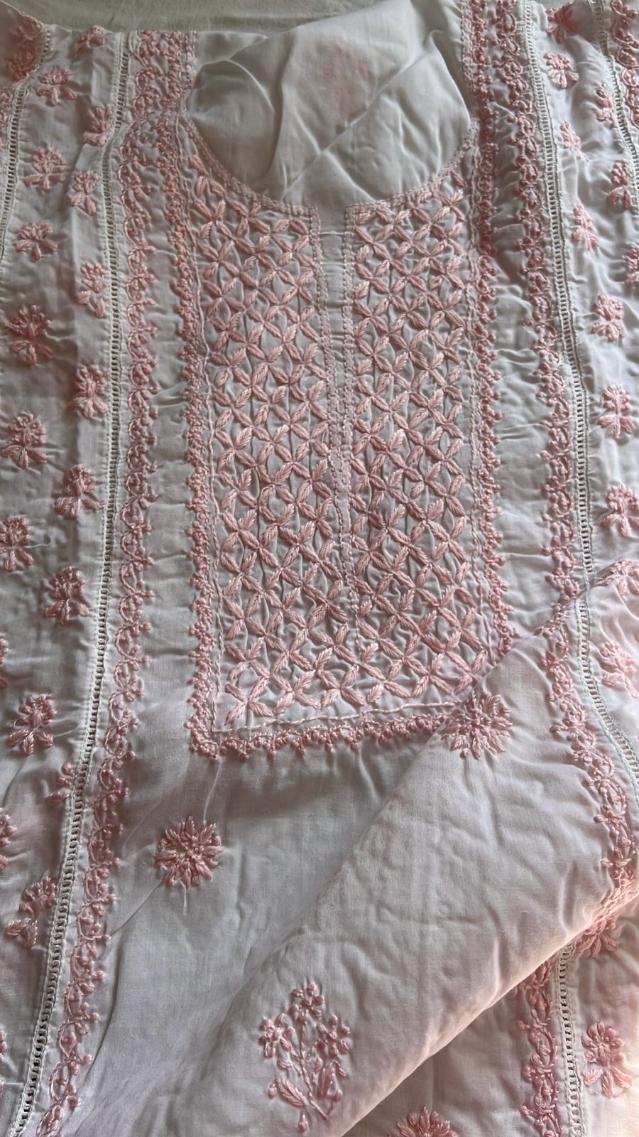 Mul Cotton Semi Stitched A line Full embroidered Kurta and Dupatta