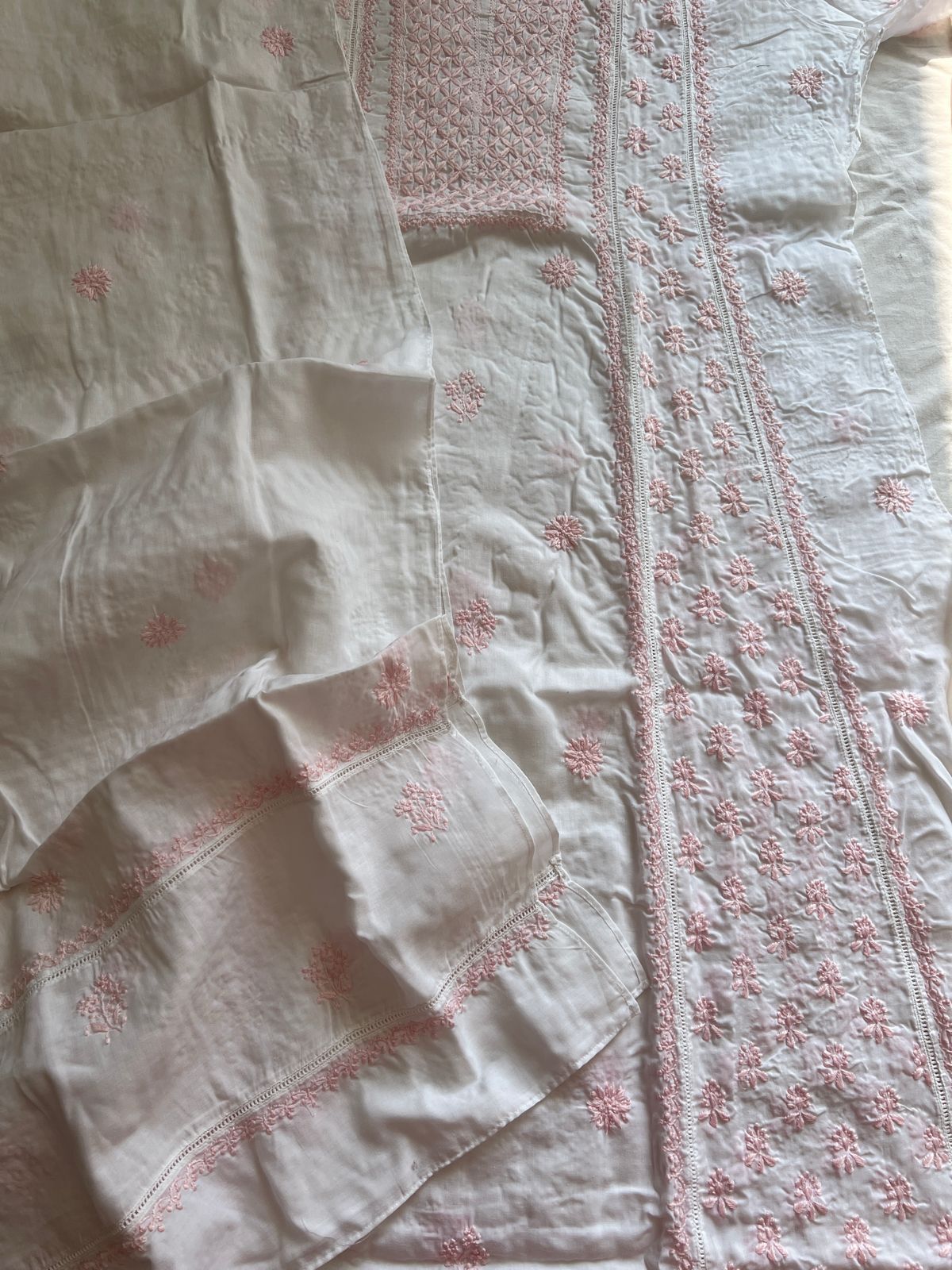 Mul Cotton Semi Stitched A line Full embroidered Kurta and Dupatta