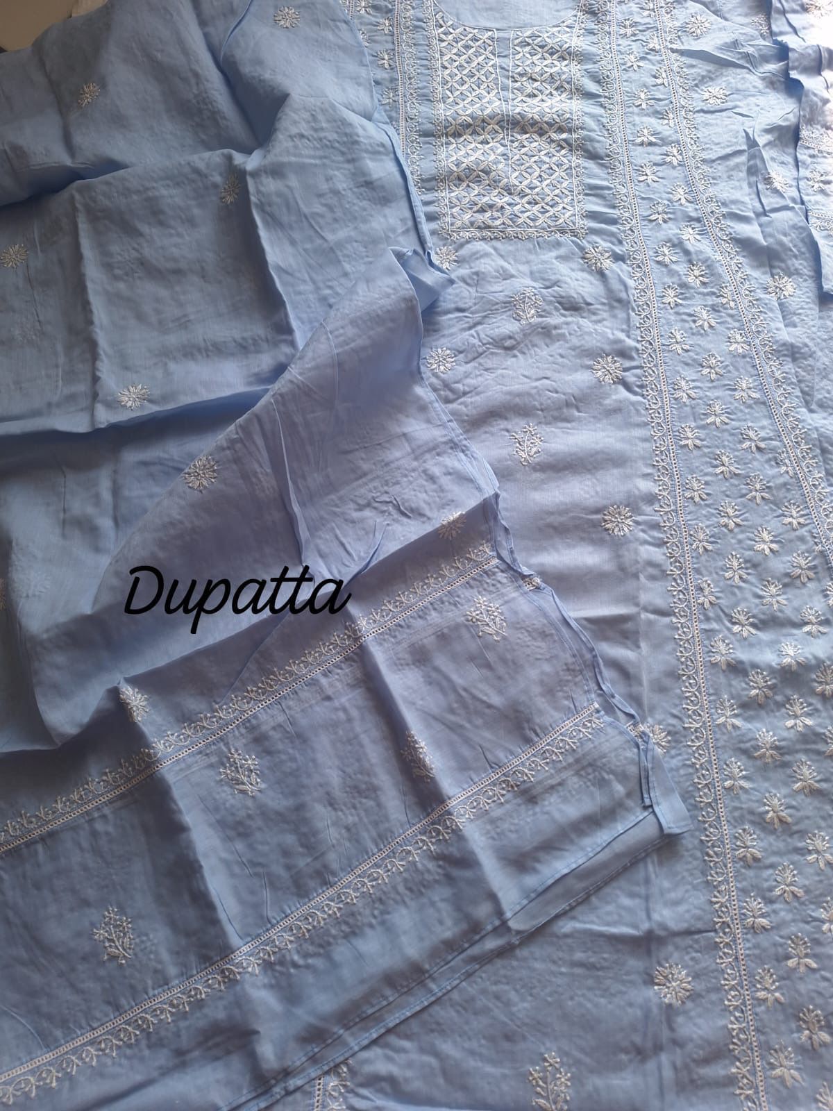 Mul Cotton A line Semi stitched Kurta and Dupatta set