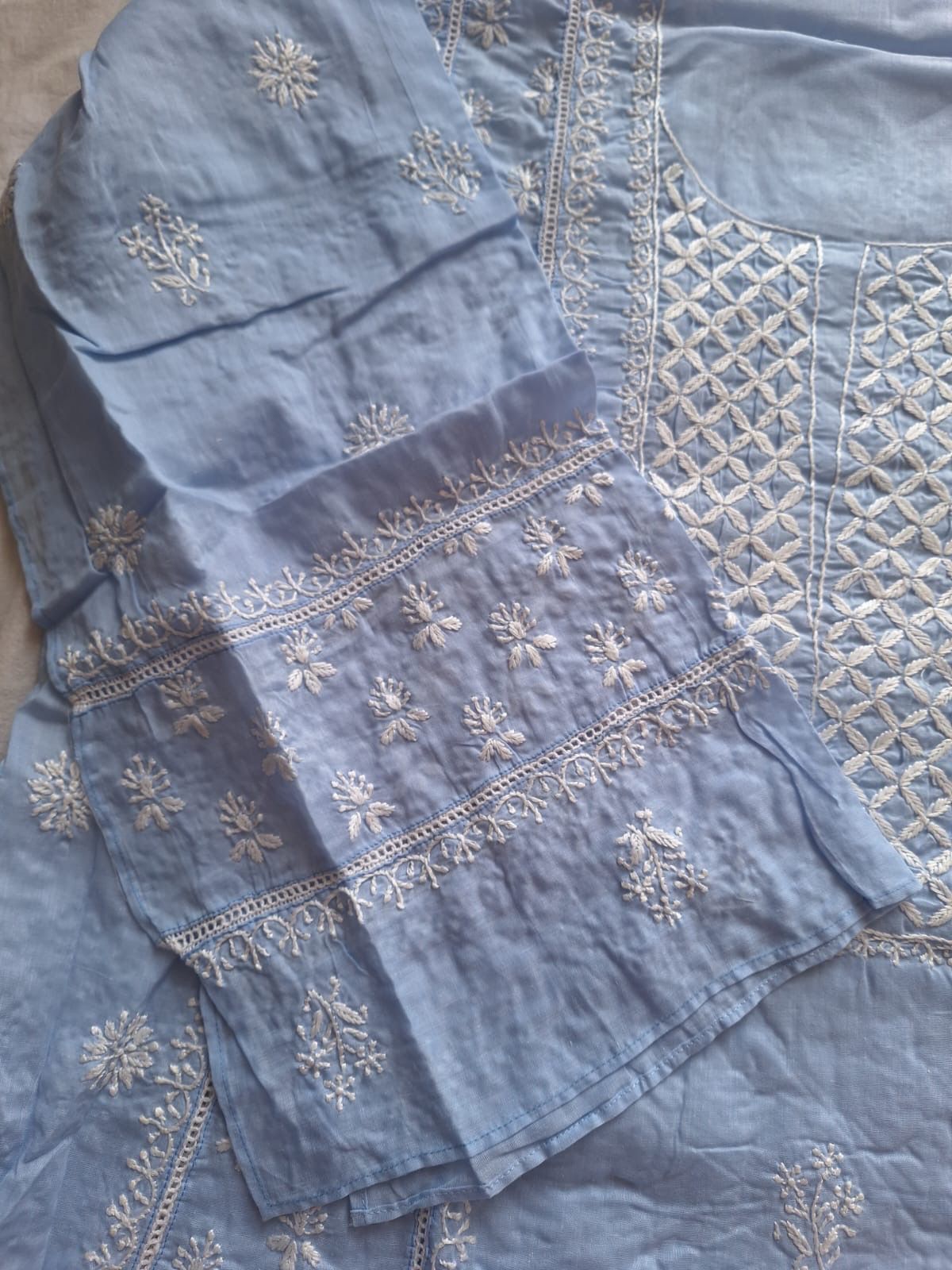 Mul Cotton A line Semi stitched Kurta and Dupatta set