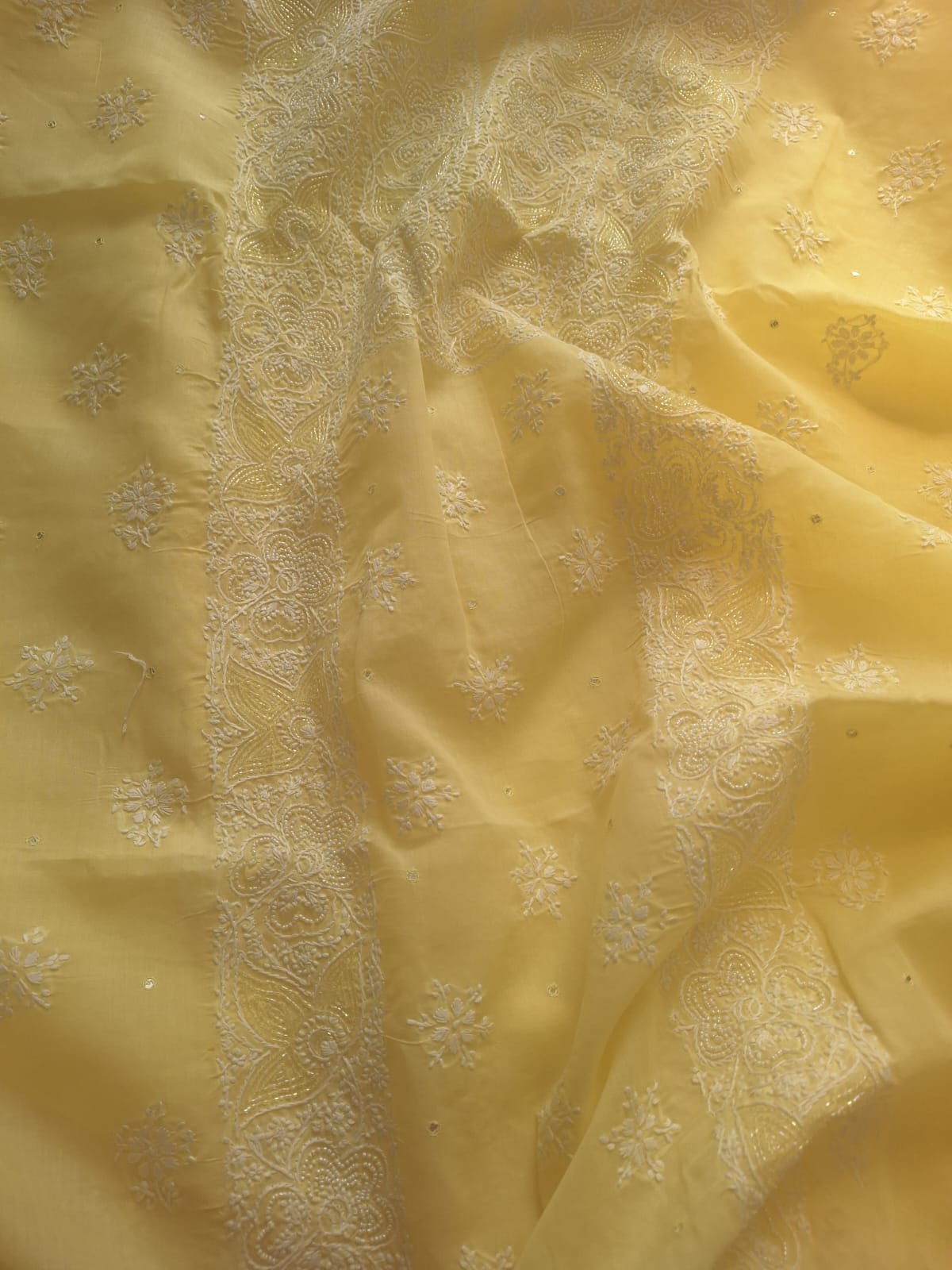 Lemon cotton full suit with Lucknowi work and add on