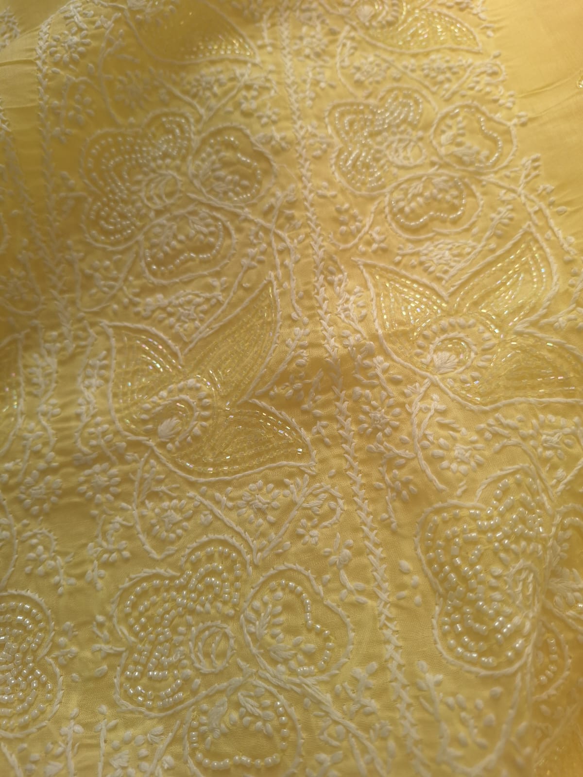 Lemon cotton full suit with Lucknowi work and add on