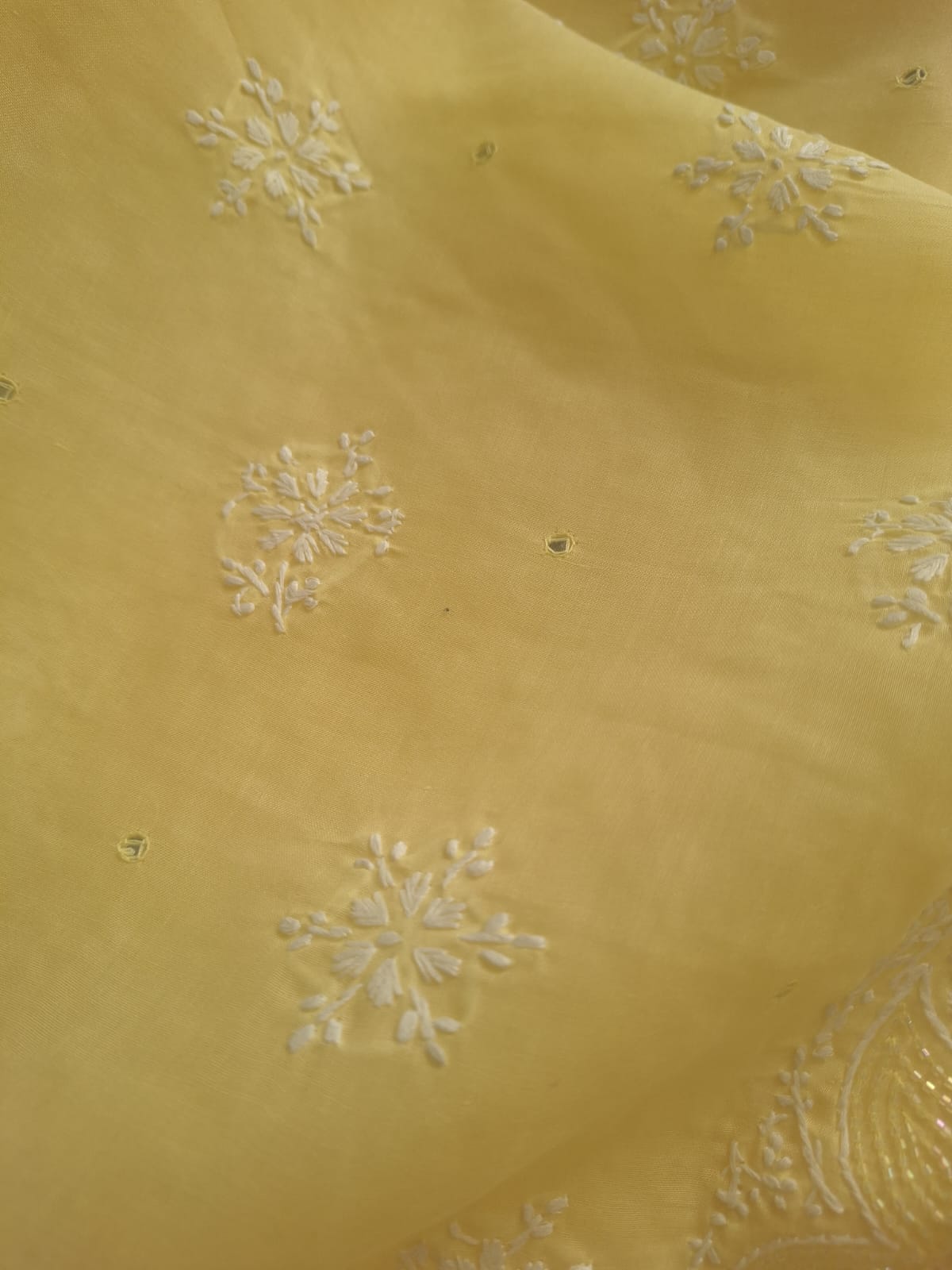 Lemon cotton full suit with Lucknowi work and add on