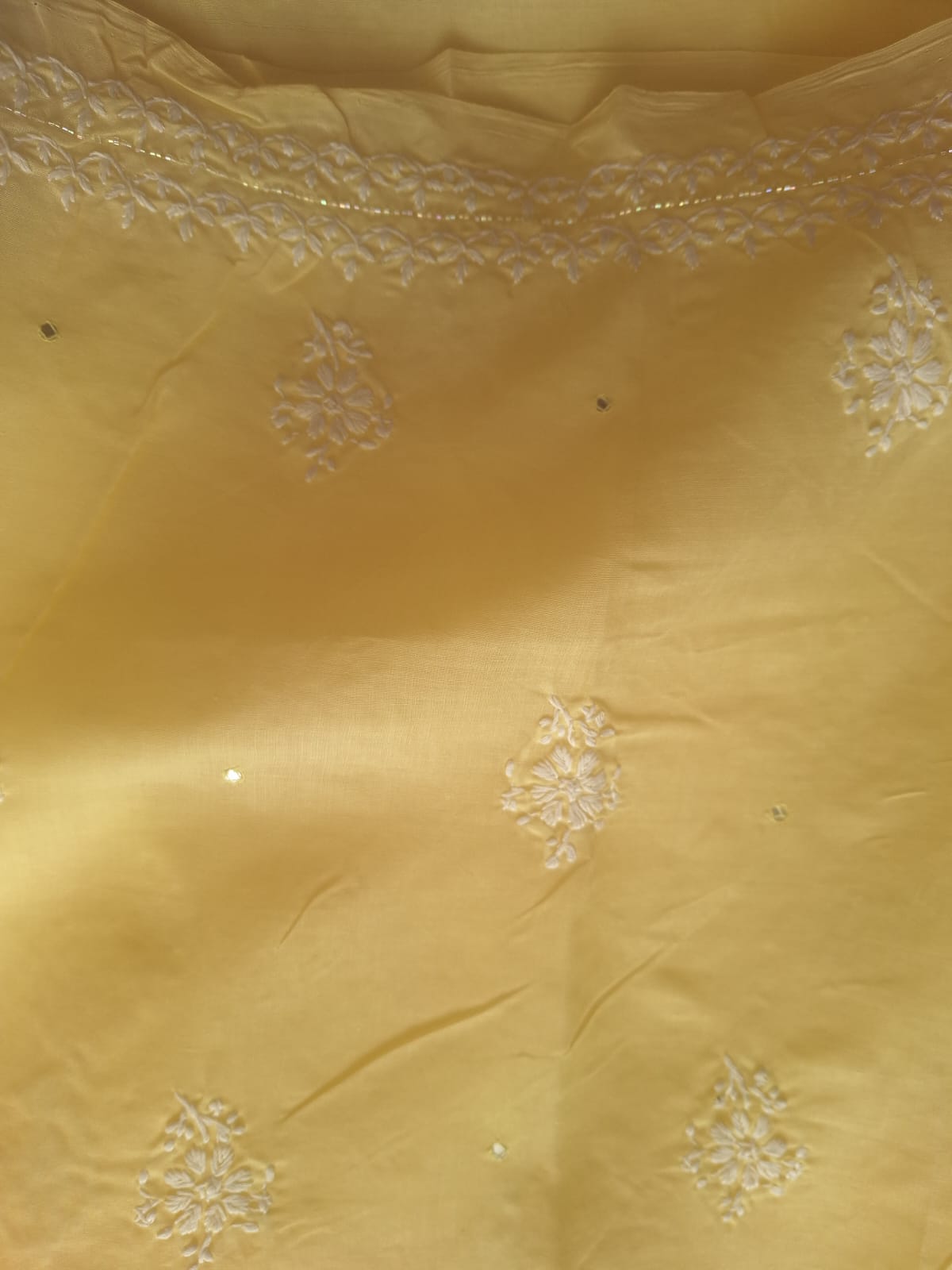 Lemon cotton full suit with Lucknowi work and add on