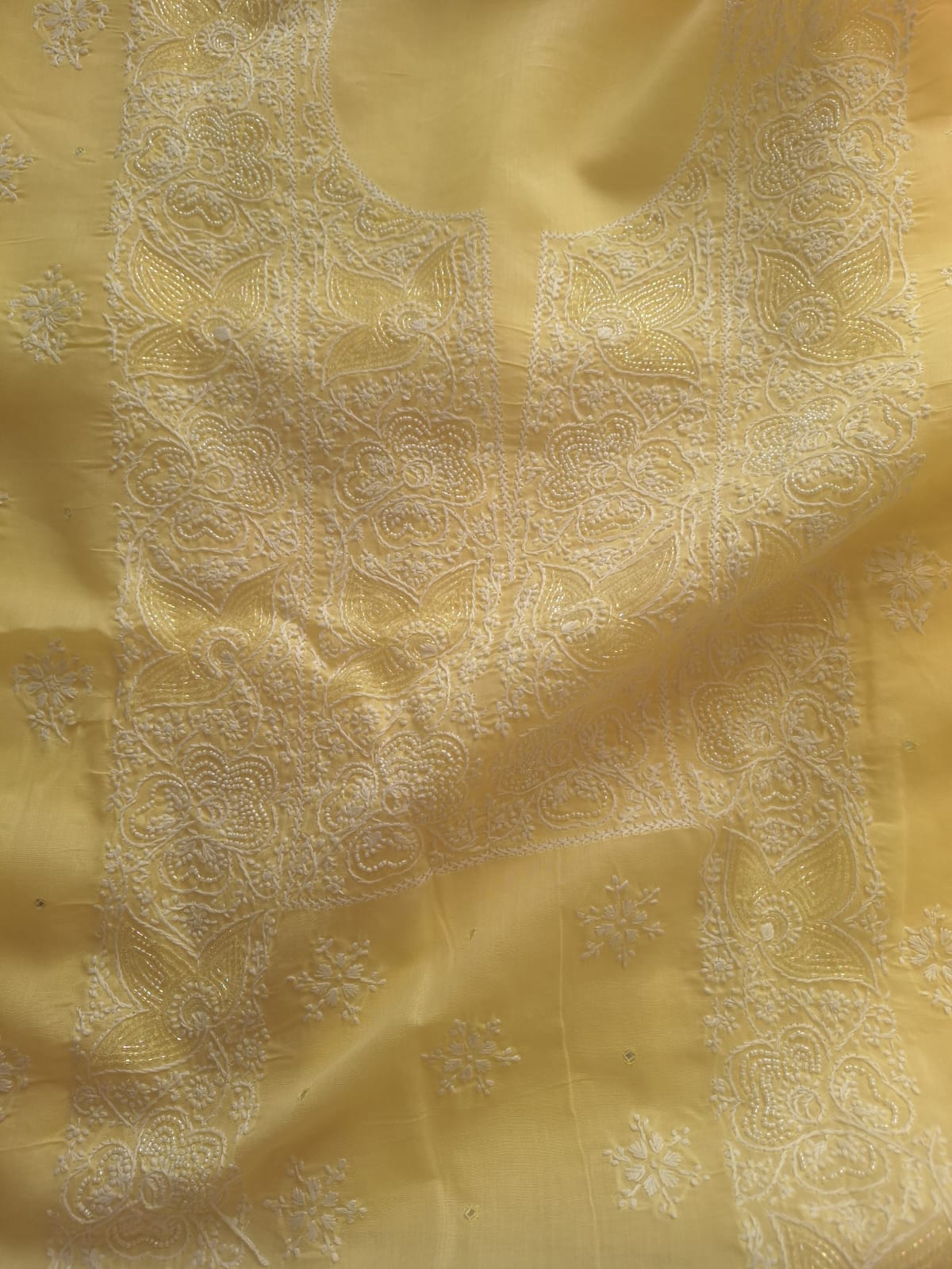 Lemon cotton full suit with Lucknowi work and add on