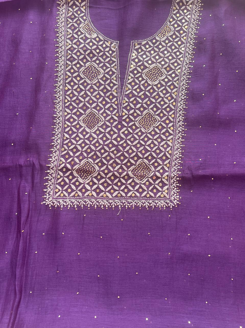 Purple Unstitched mul Chanderi Kurta and Dupatta with Mukaish