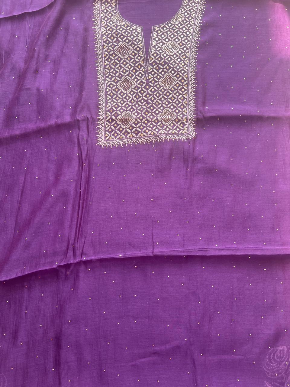 Purple Unstitched mul Chanderi Kurta and Dupatta with Mukaish