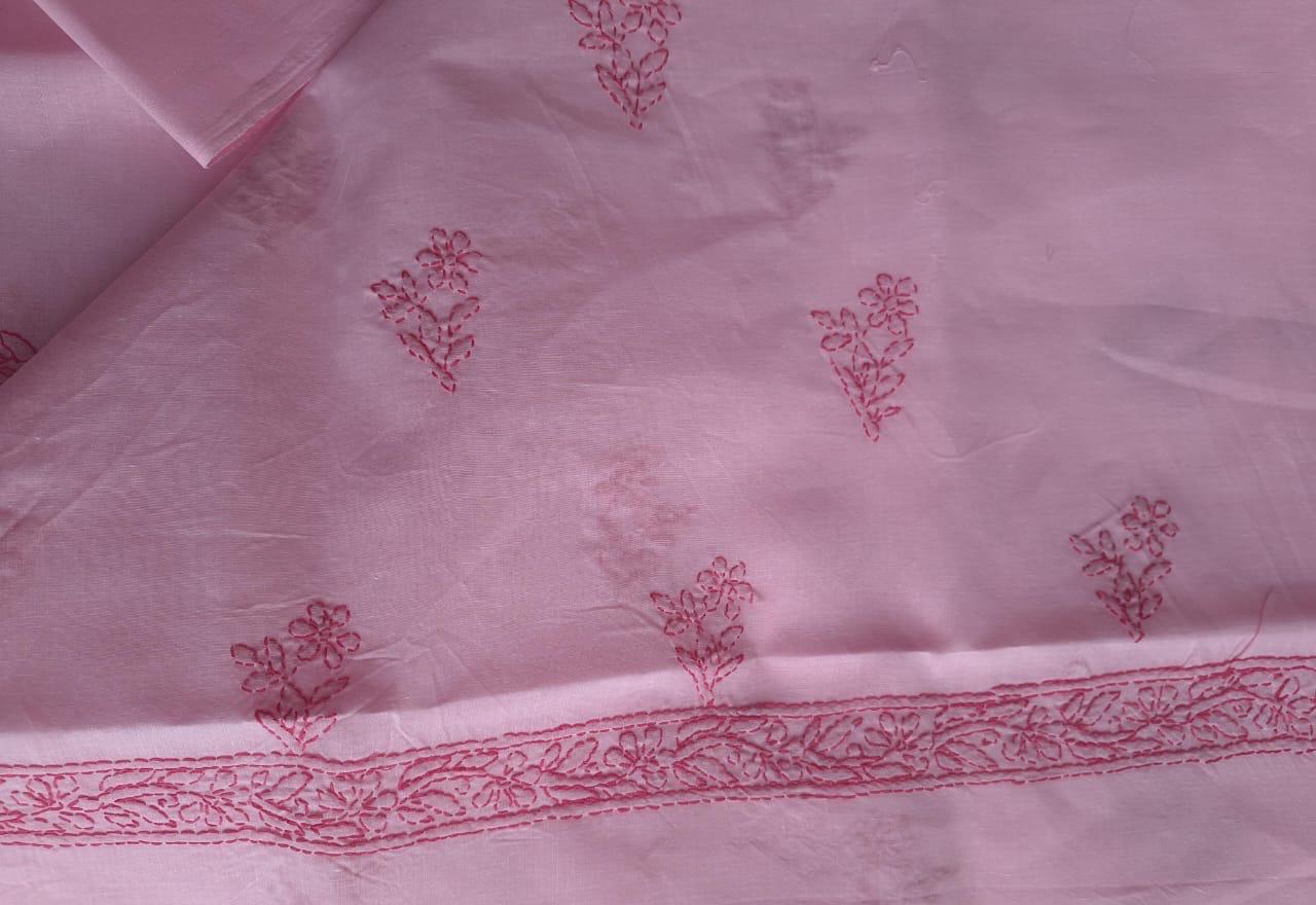 Pink Cotton Dress material with Chikankari