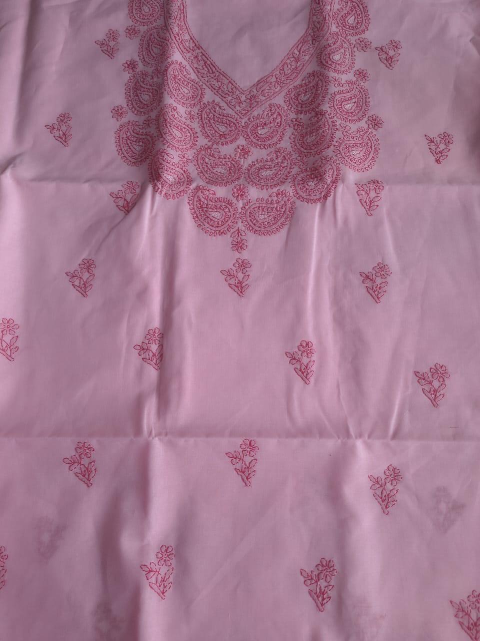 Pink Cotton Dress material with Chikankari