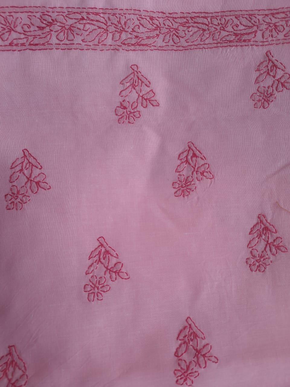 Pink Cotton Dress material with Chikankari