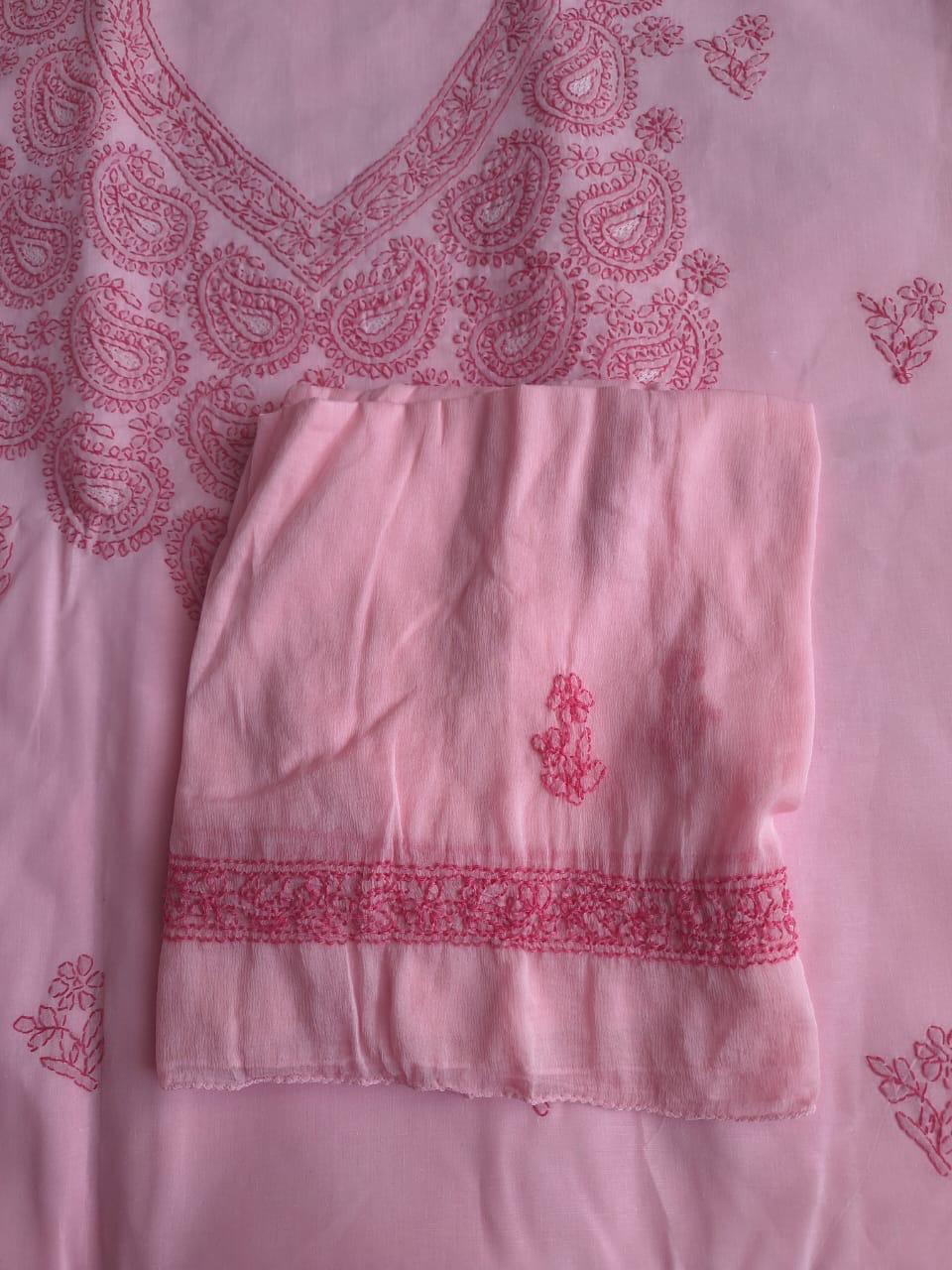 Pink Cotton Dress material with Chikankari