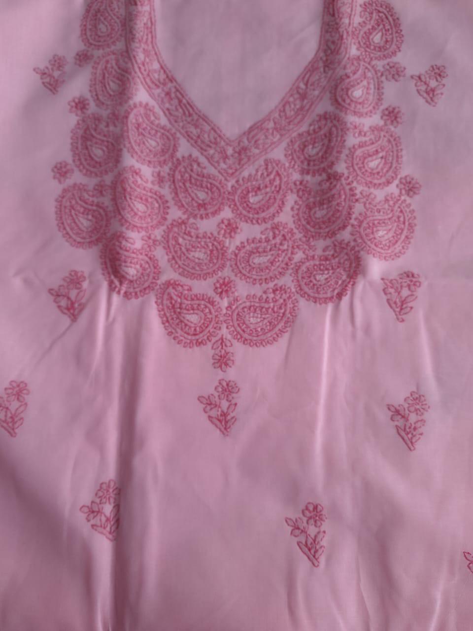 Pink Cotton Dress material with Chikankari