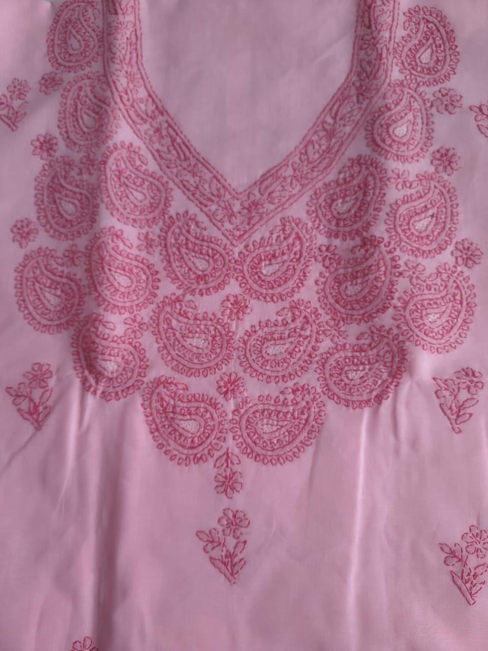 Pink Cotton Dress material with Chikankari