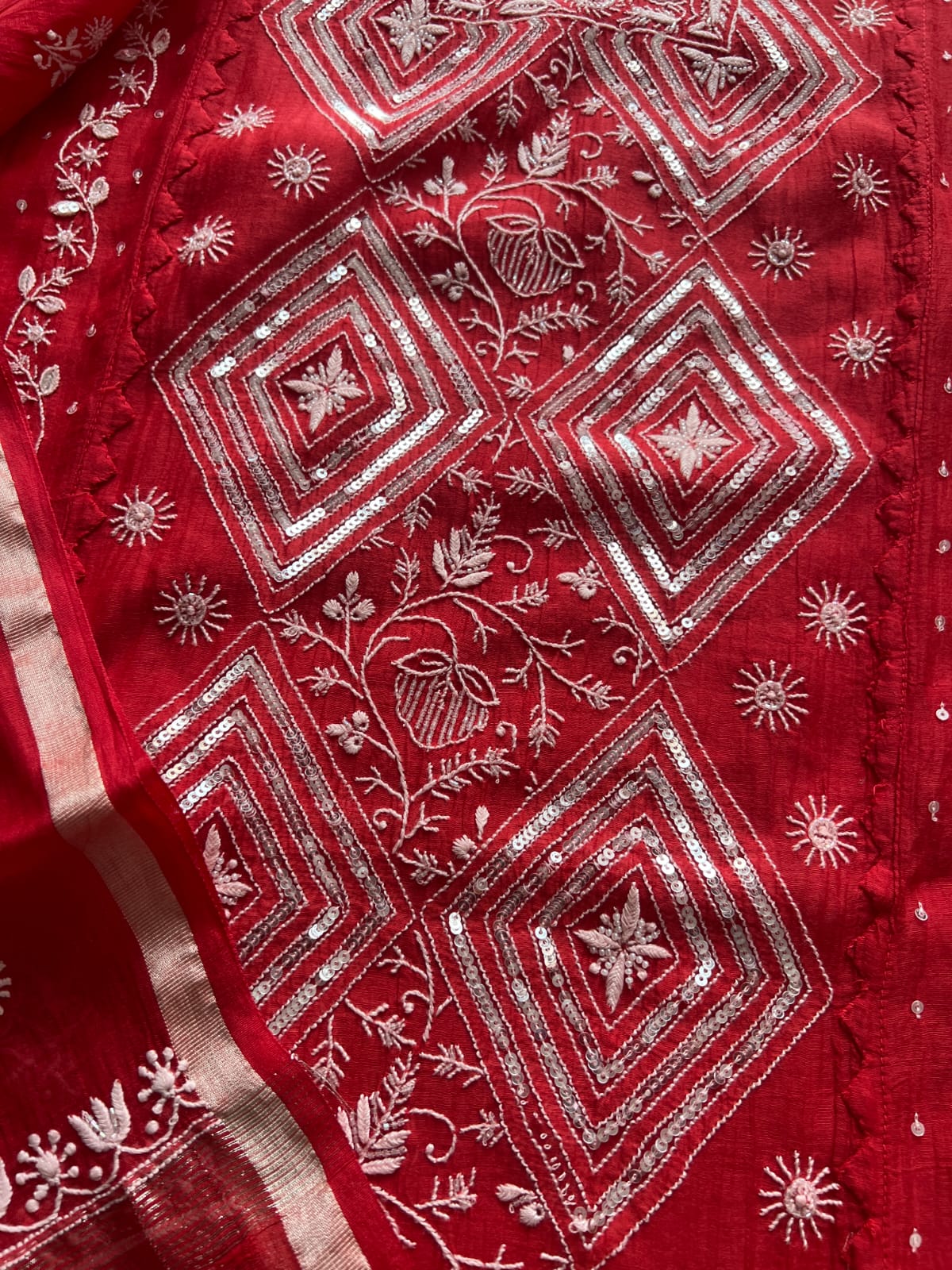 Deep Red Semistitched Kurta dupatta with fine handwork