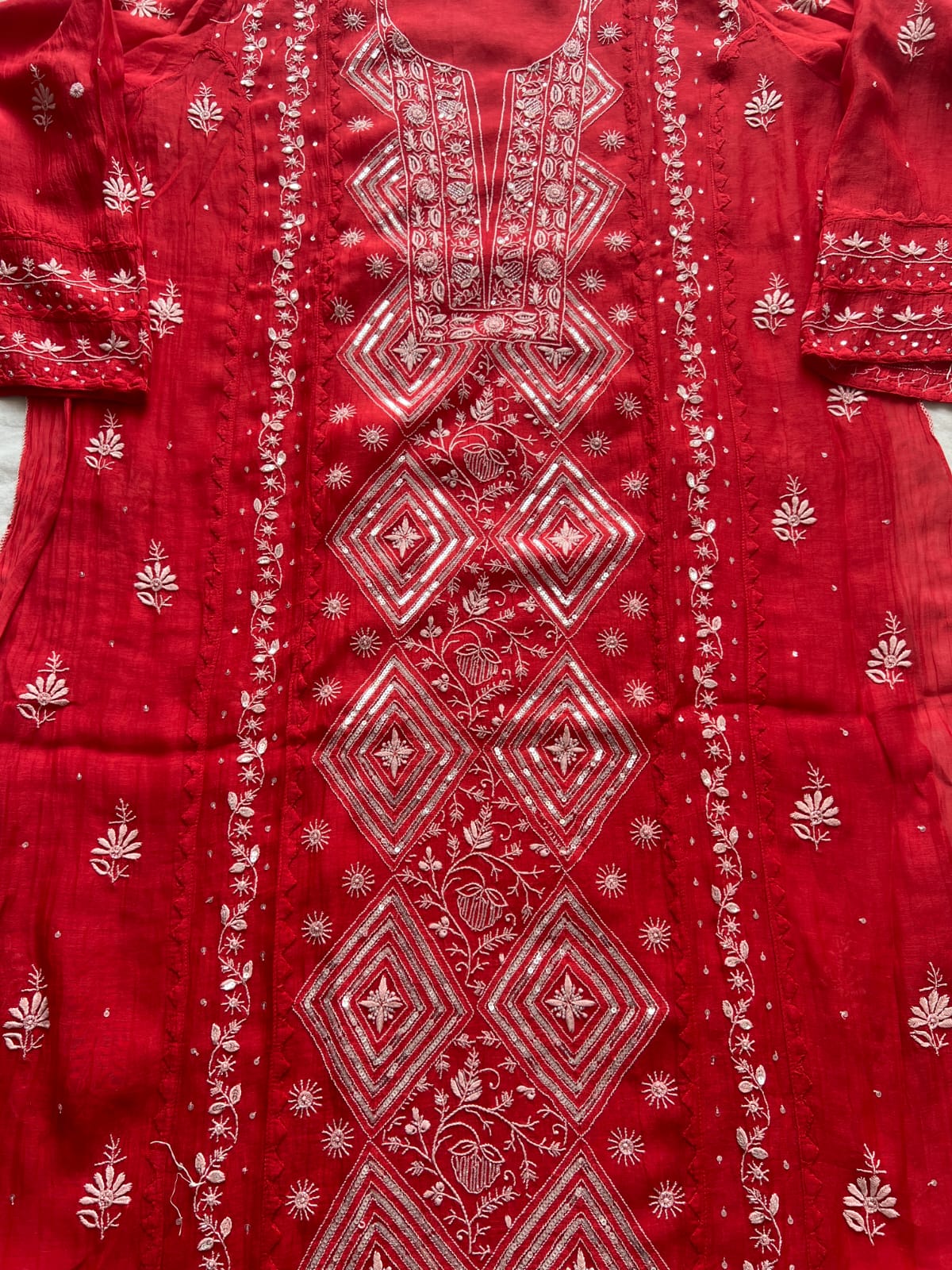 Deep Red Semistitched Kurta dupatta with fine handwork