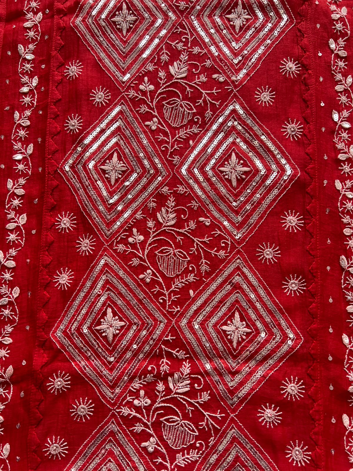 Deep Red Semistitched Kurta dupatta with fine handwork