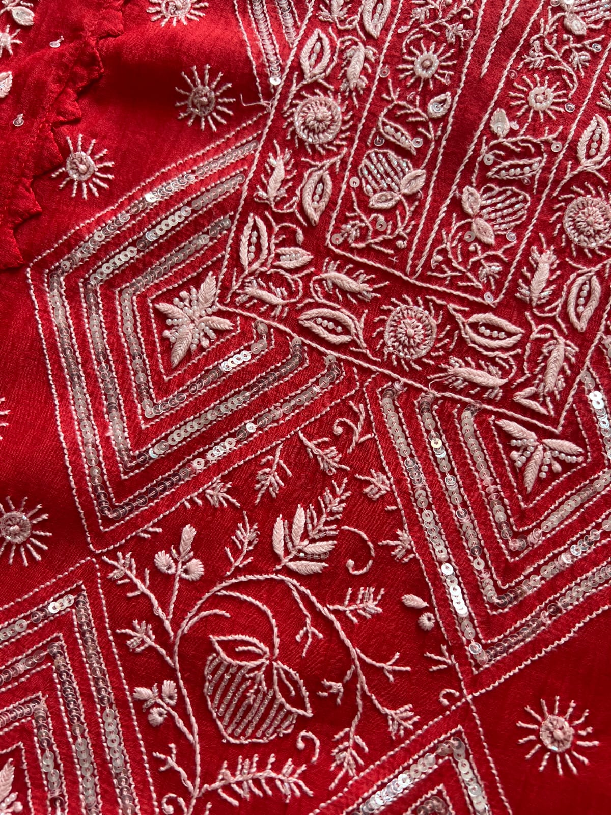 Deep Red Semistitched Kurta dupatta with fine handwork