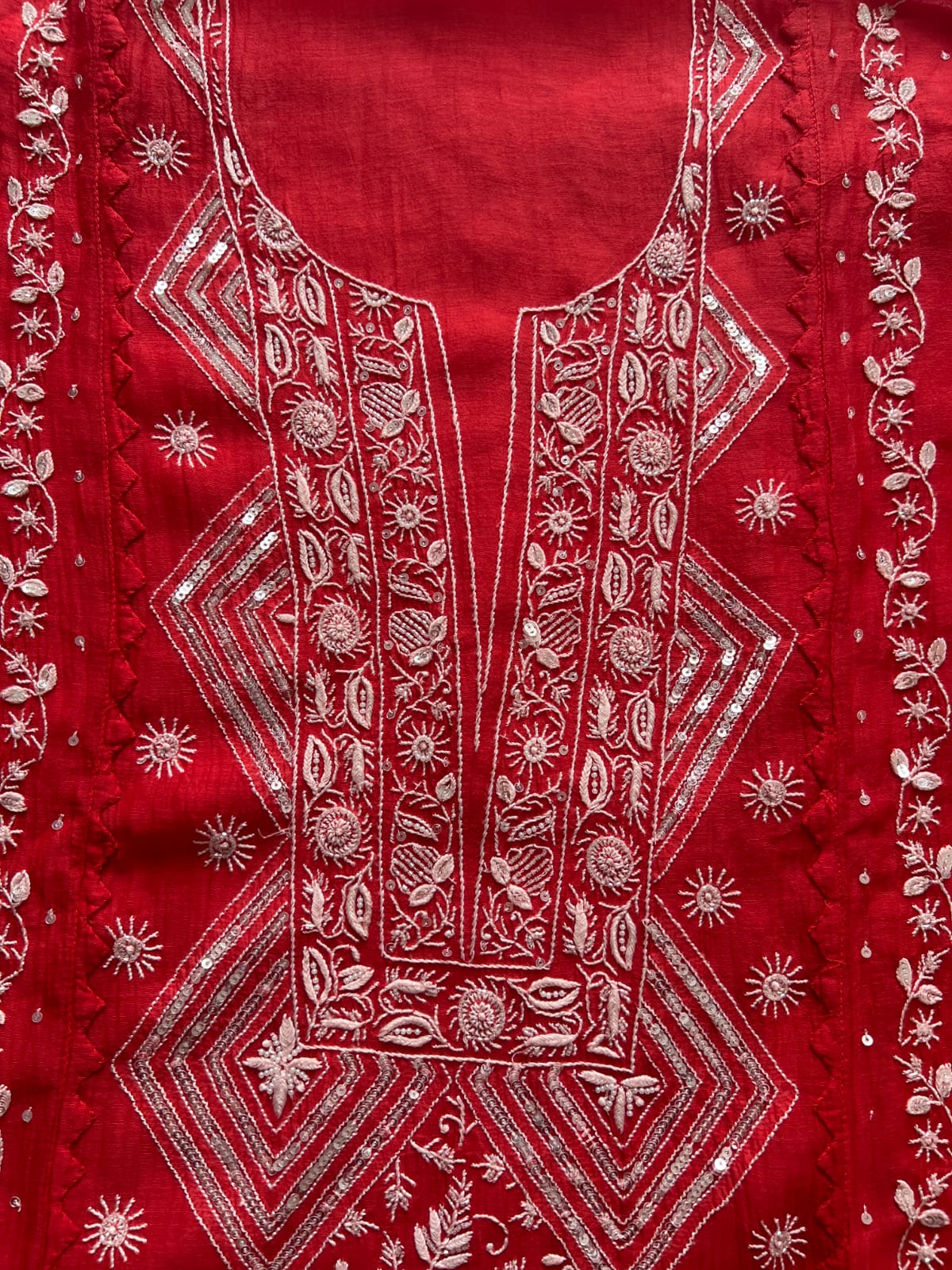 Deep Red Semistitched Kurta dupatta with fine handwork