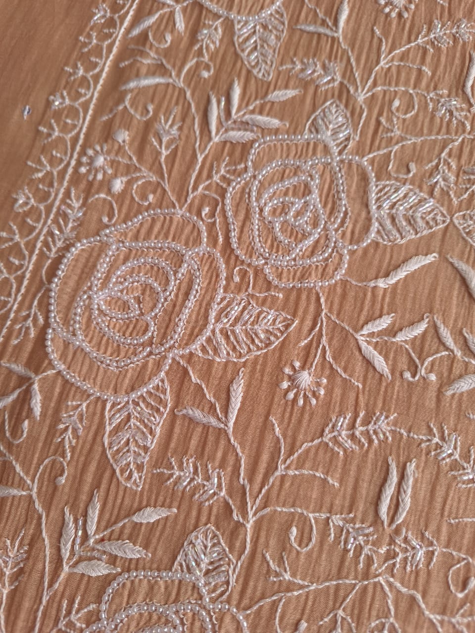 Cheeku color Semi stitched Kurta dupatta with intricate handwork and highlights