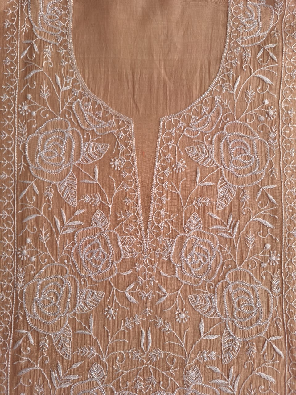 Cheeku color Semi stitched Kurta dupatta with intricate handwork and highlights