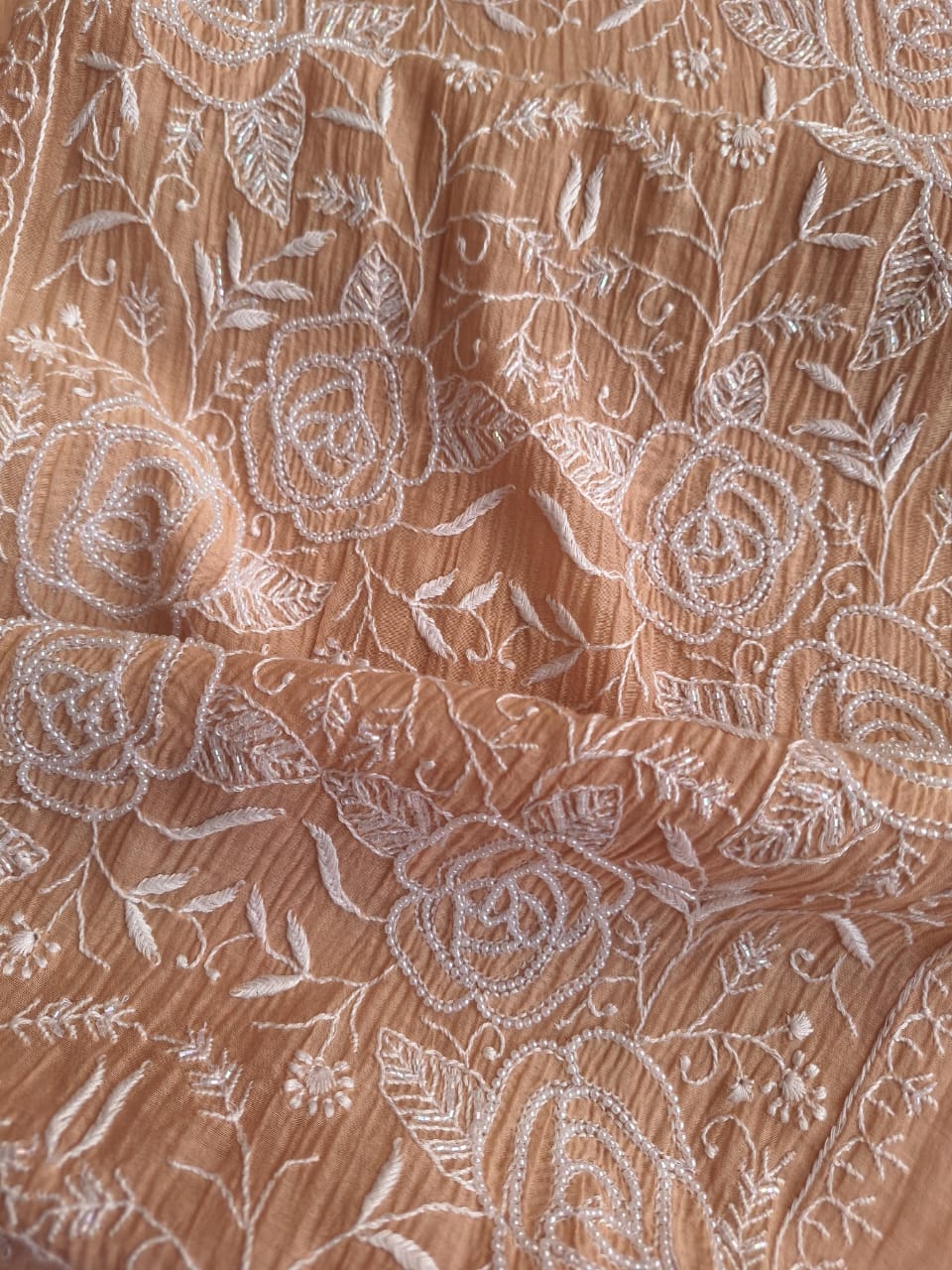 Cheeku color Semi stitched Kurta dupatta with intricate handwork and highlights