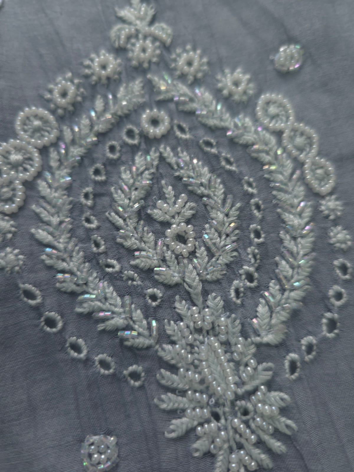 Grey Mul Chanderi Semi Stitched Kurta dupatta with Hand work and embellishments