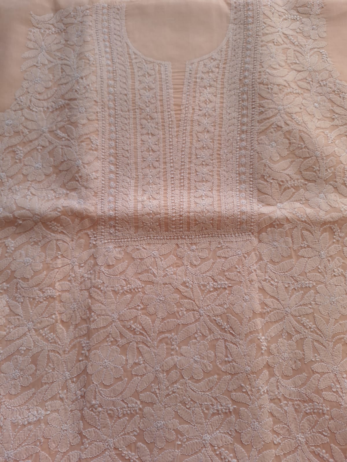 Pastel Peach Cotton Full set with Jaalwork