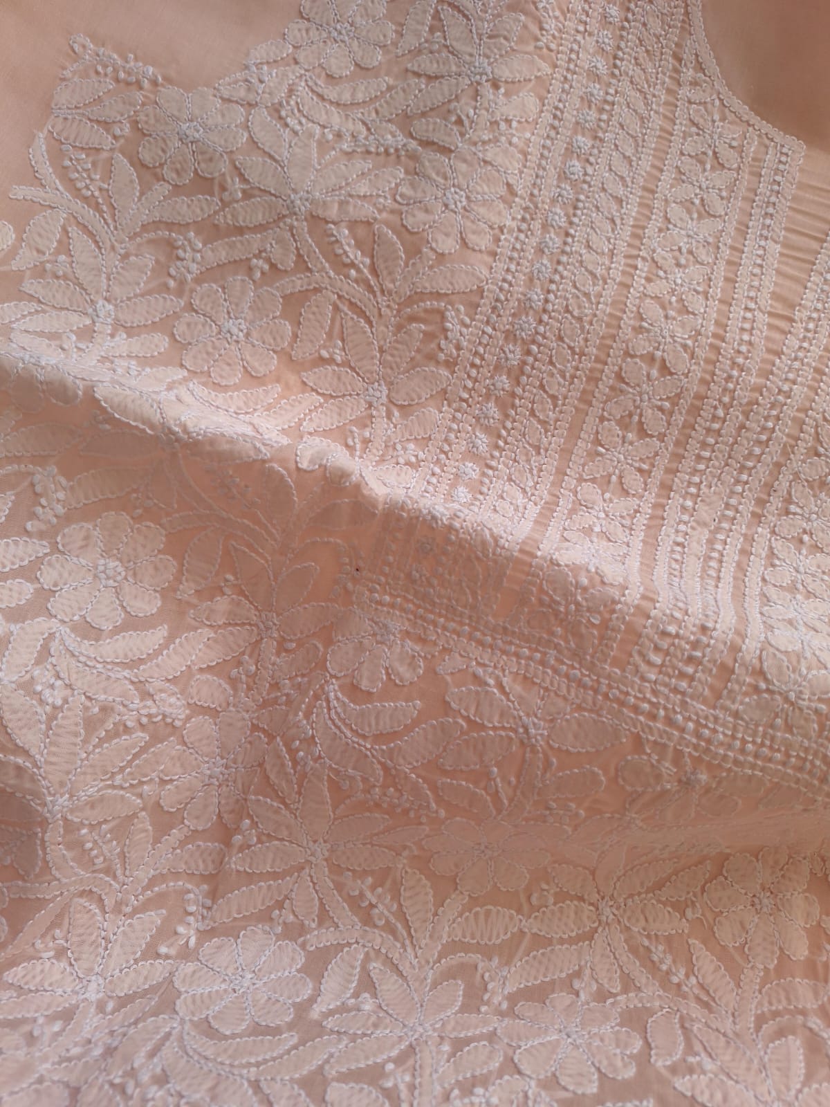 Pastel Peach Cotton Full set with Jaalwork