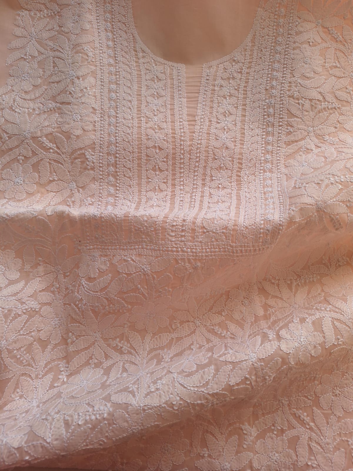 Pastel Peach Cotton Full set with Jaalwork