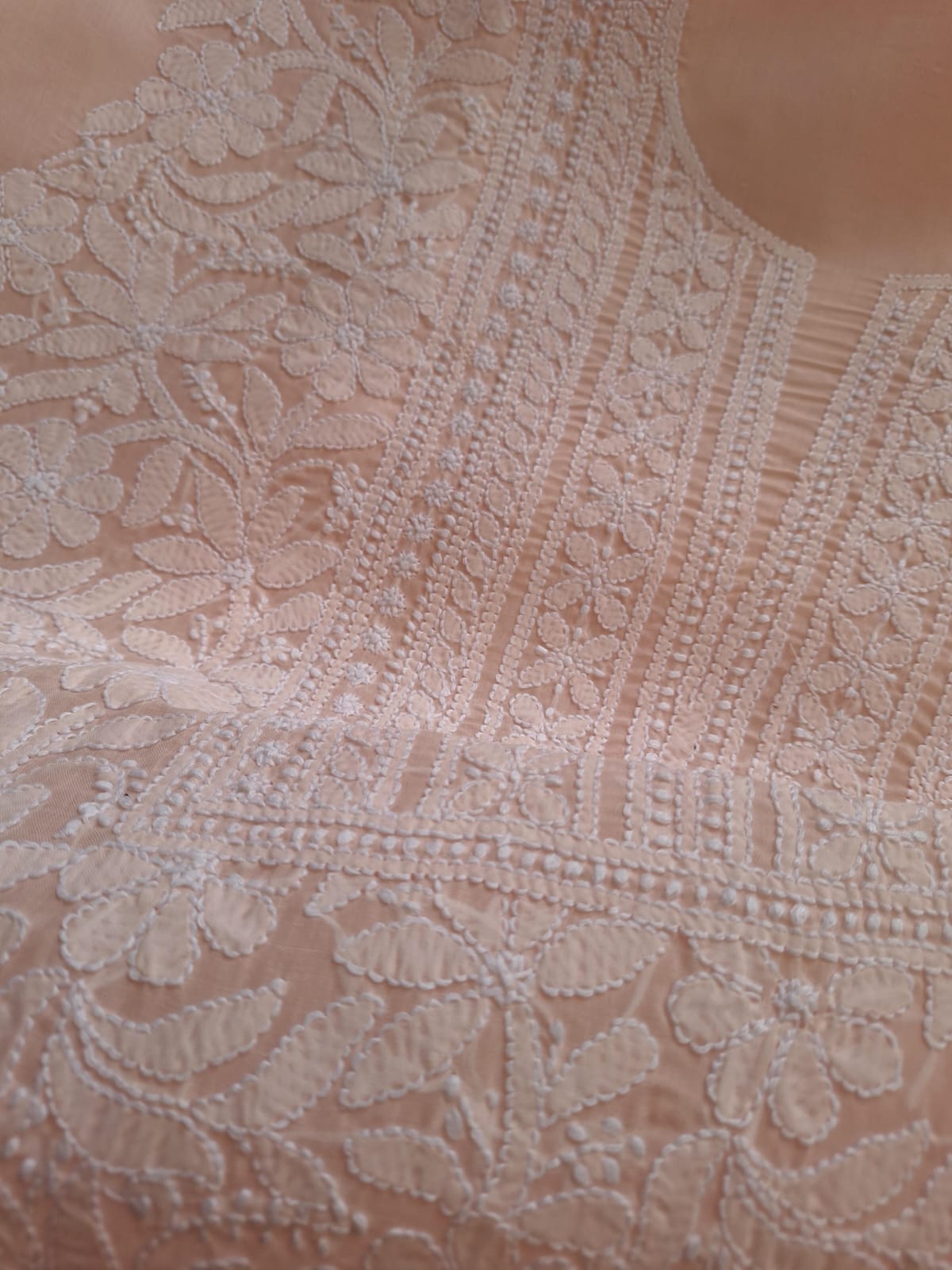 Pastel Peach Cotton Full set with Jaalwork