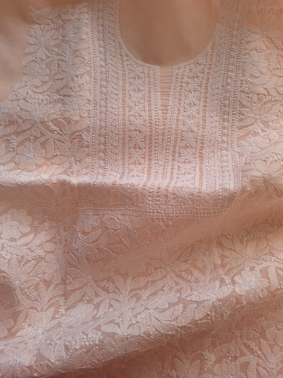 Pastel Peach Cotton Full set with Jaalwork