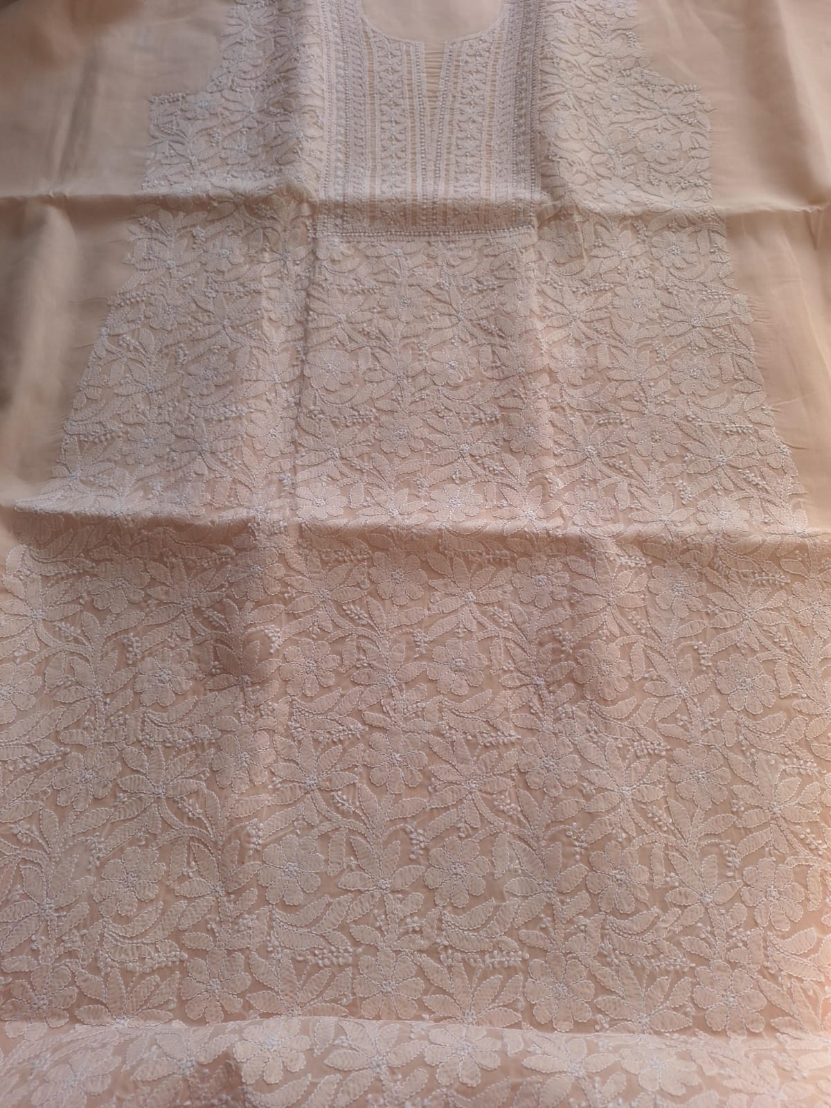 Pastel Peach Cotton Full set with Jaalwork