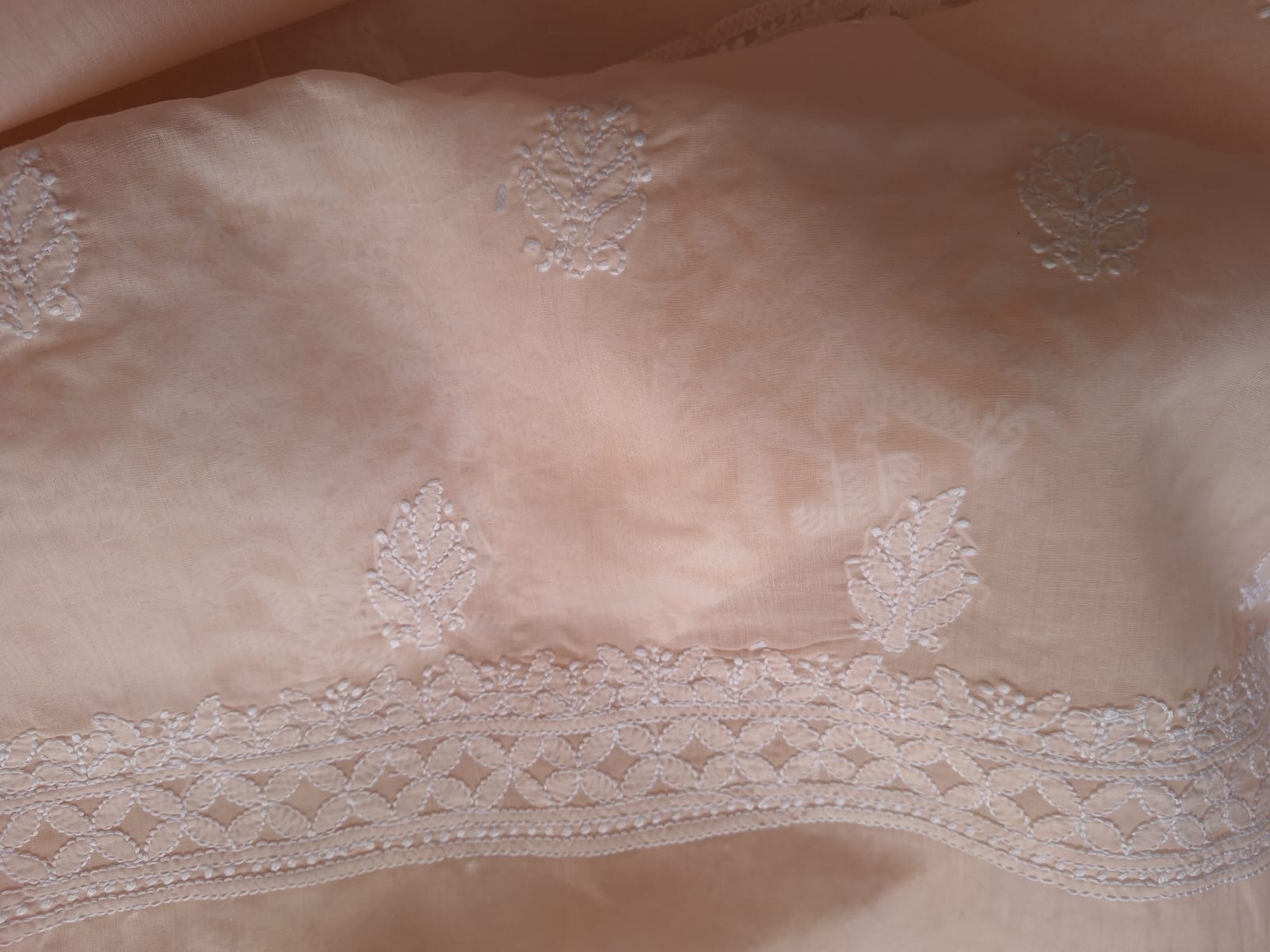 Pastel Peach Cotton Full set with Jaalwork