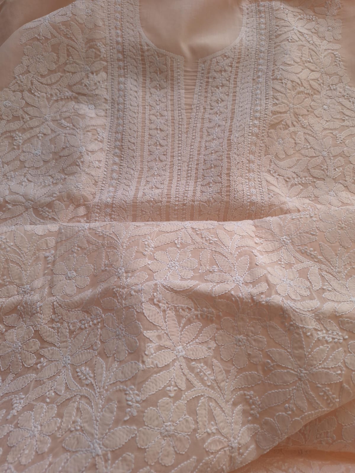 Pastel Peach Cotton Full set with Jaalwork