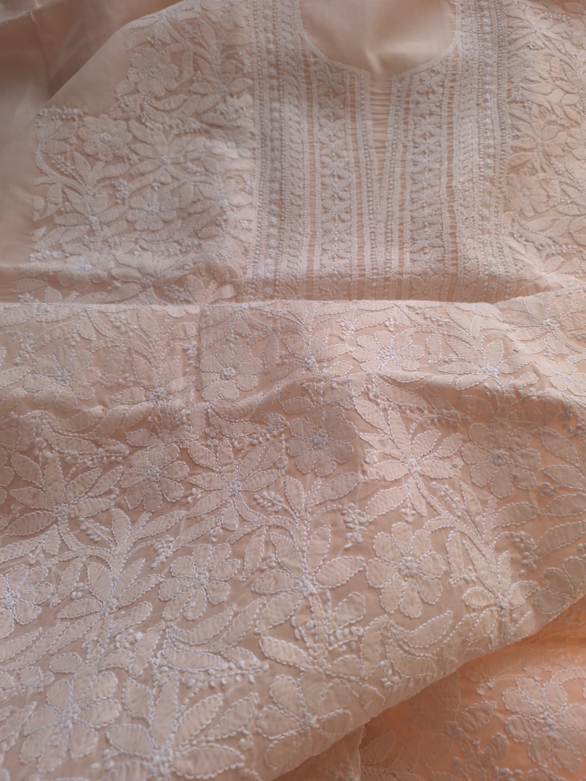 Pastel Peach Cotton Full set with Jaalwork