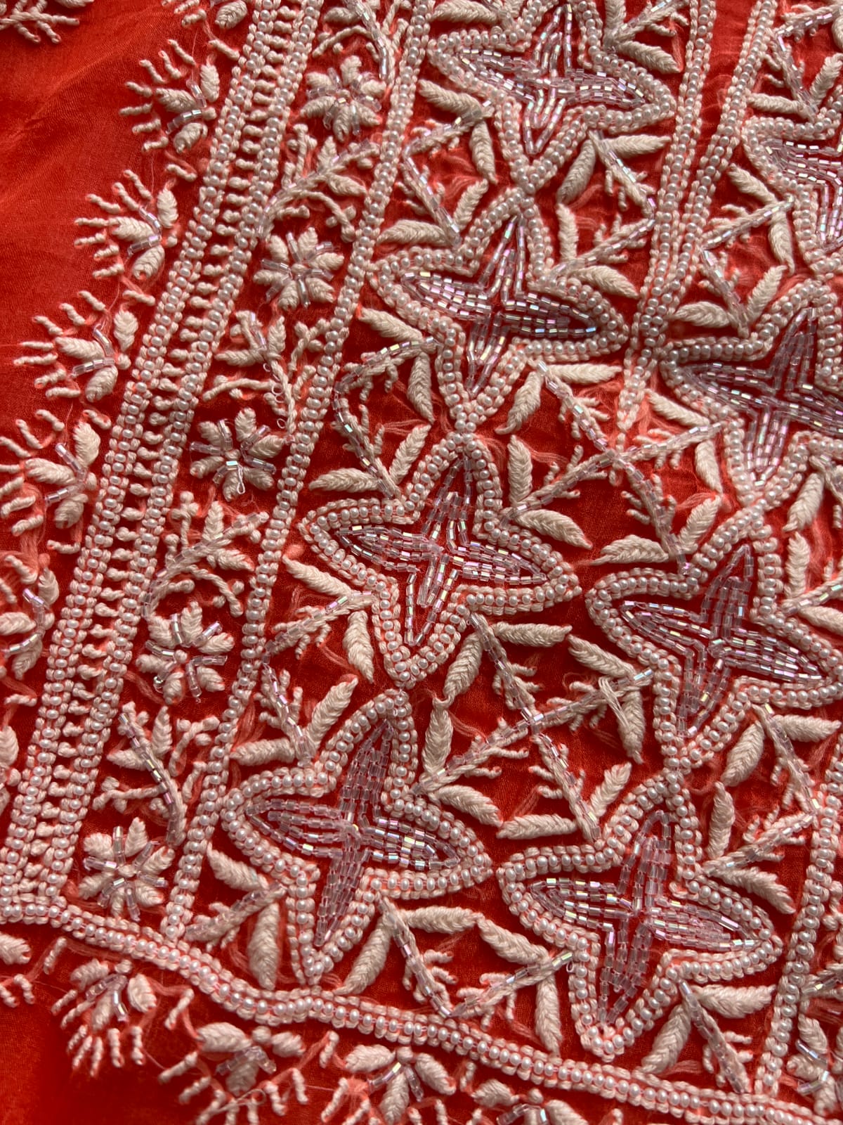 Orange Pure Organza silk Unstitched kurta and dupatta