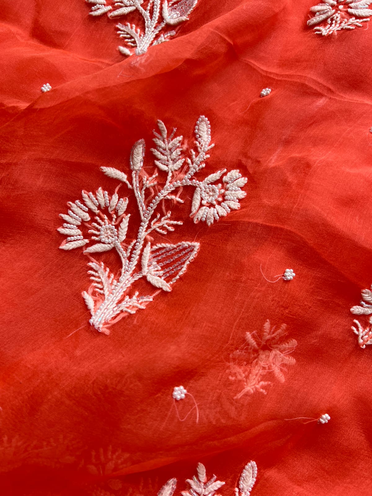 Orange Pure Organza silk Unstitched kurta and dupatta