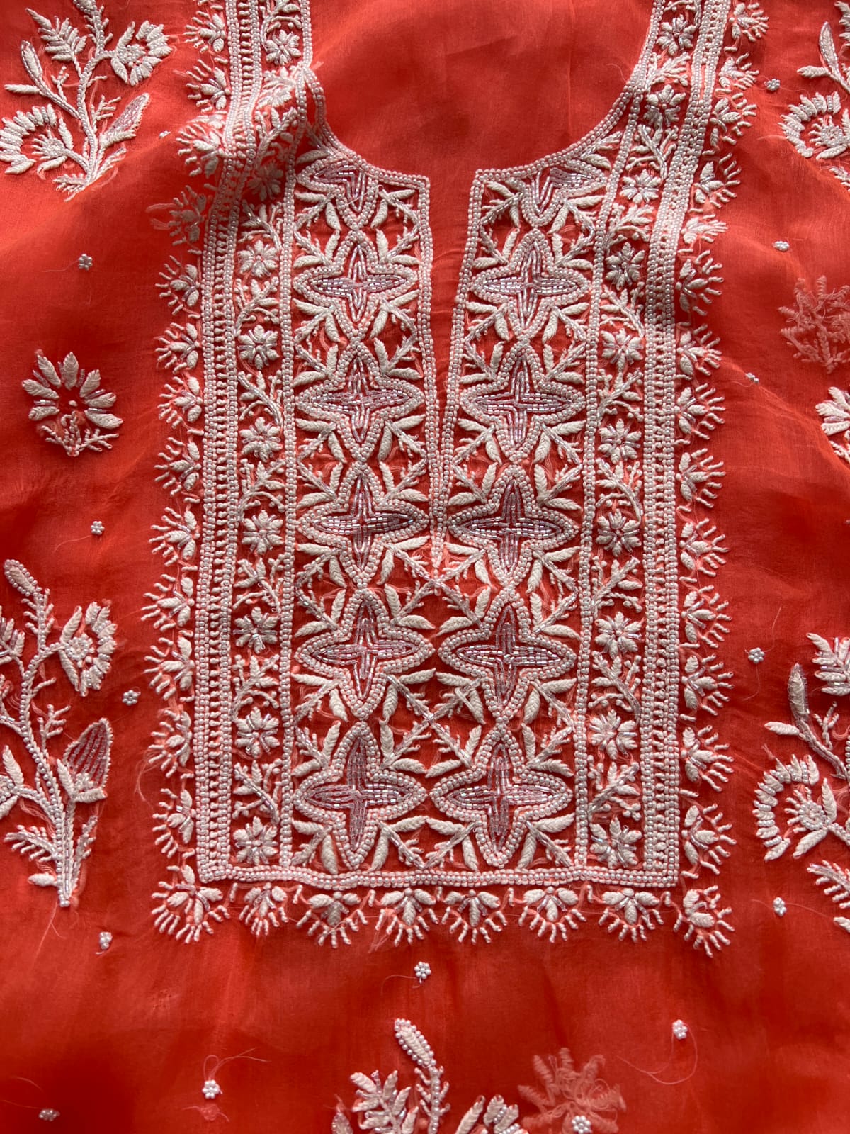 Orange Pure Organza silk Unstitched kurta and dupatta