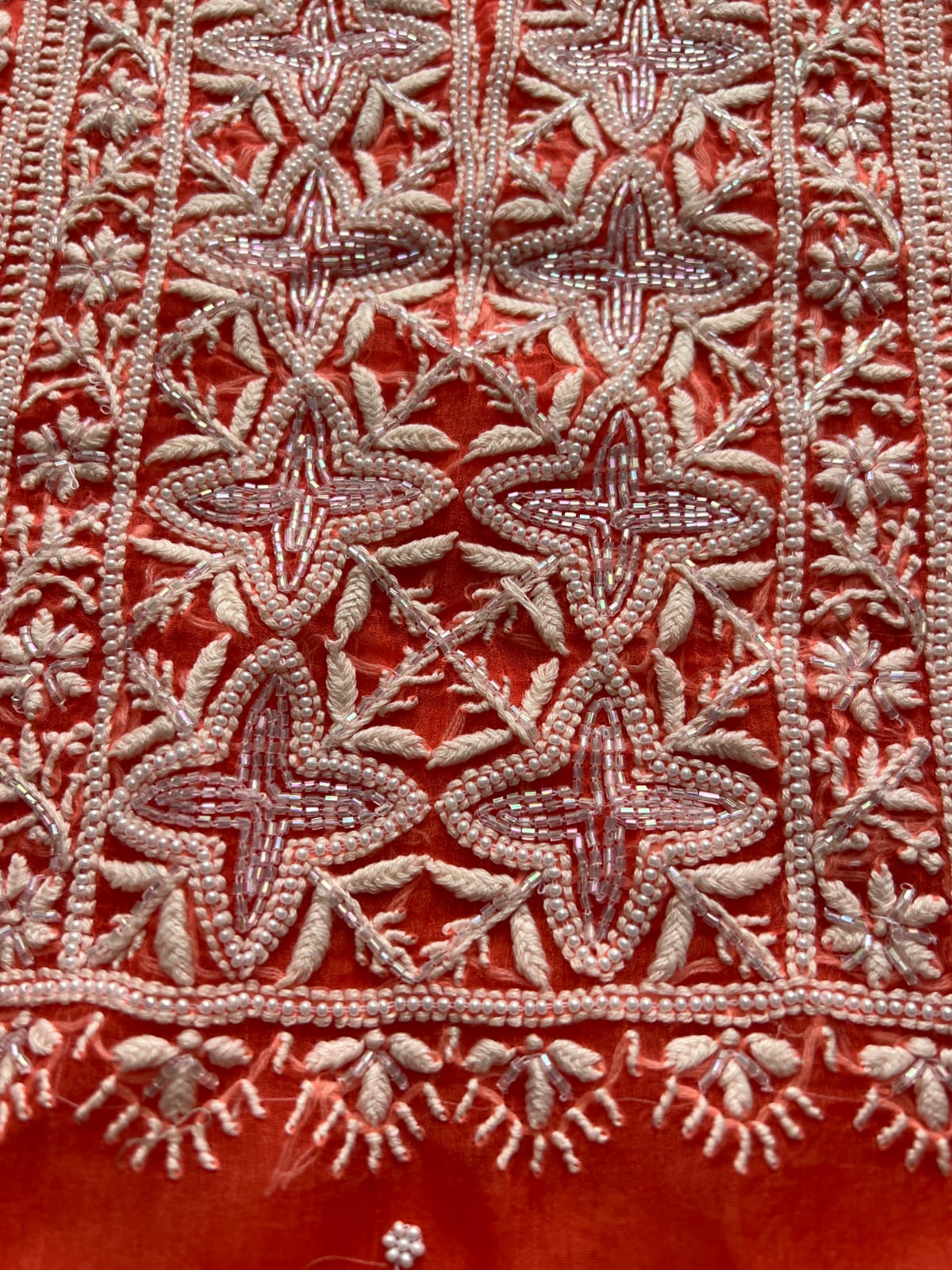 Orange Pure Organza silk Unstitched kurta and dupatta