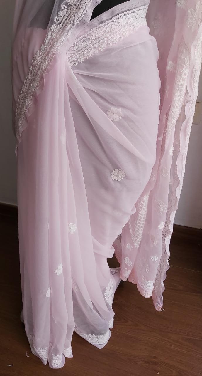 Baby Pink Georgette Saree for regular wear
