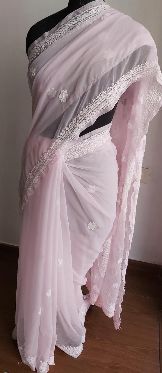 Baby Pink Georgette Saree for regular wear