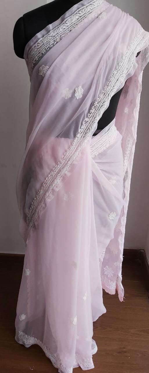 Baby Pink Georgette Saree for regular wear