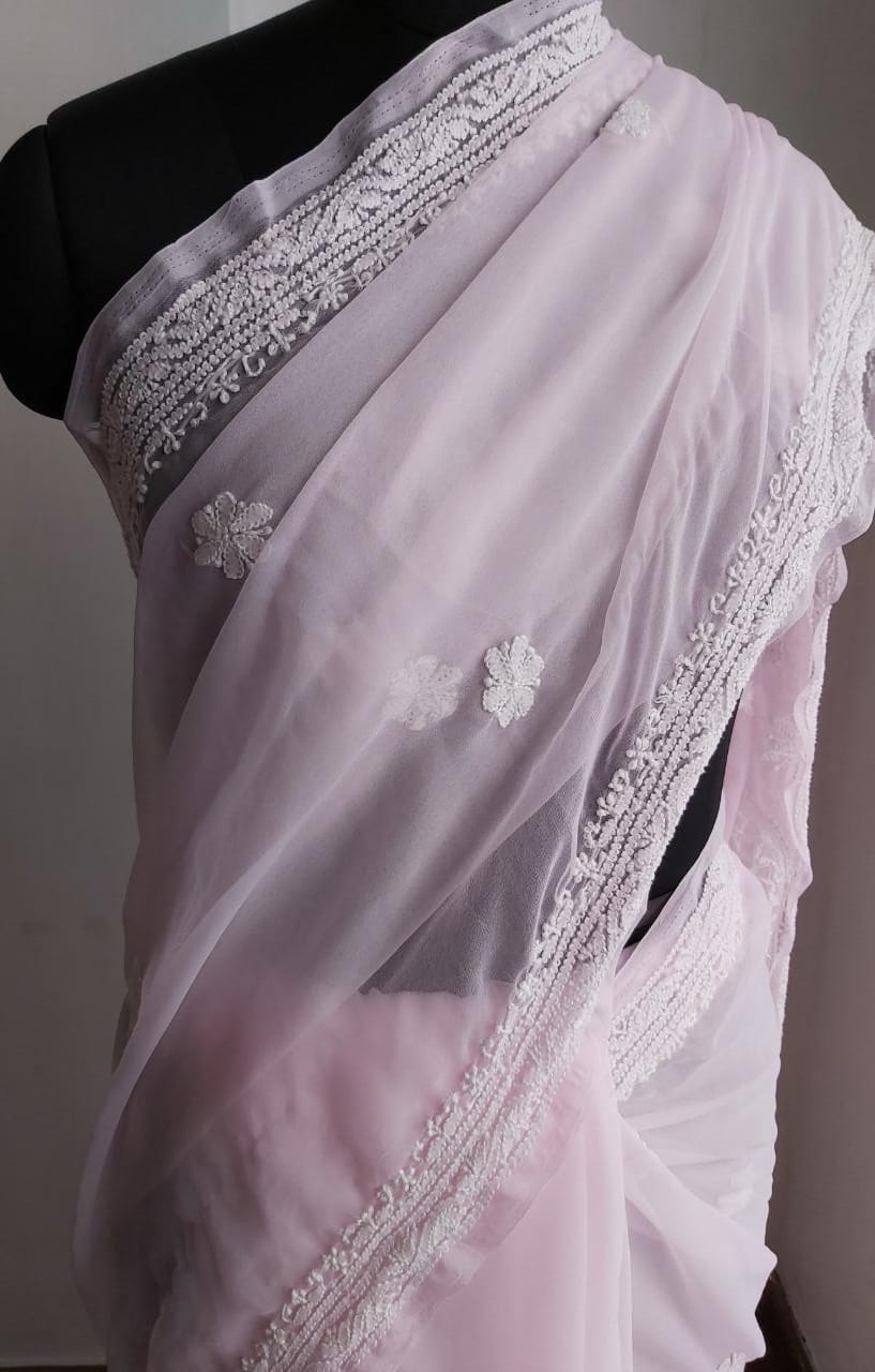 Baby Pink Georgette Saree for regular wear