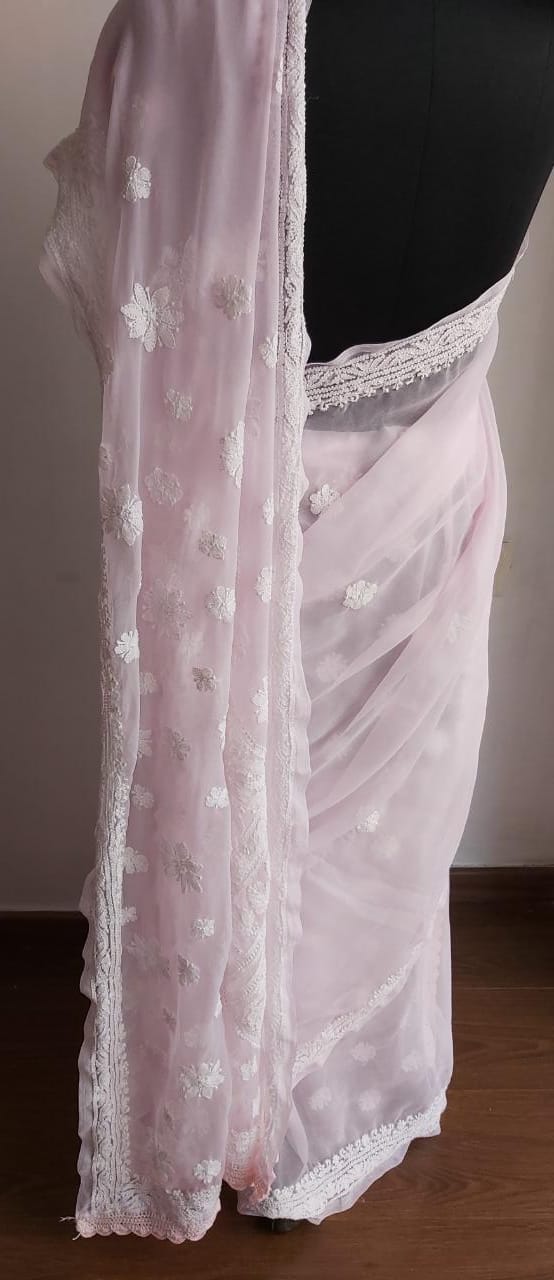 Baby Pink Georgette Saree for regular wear