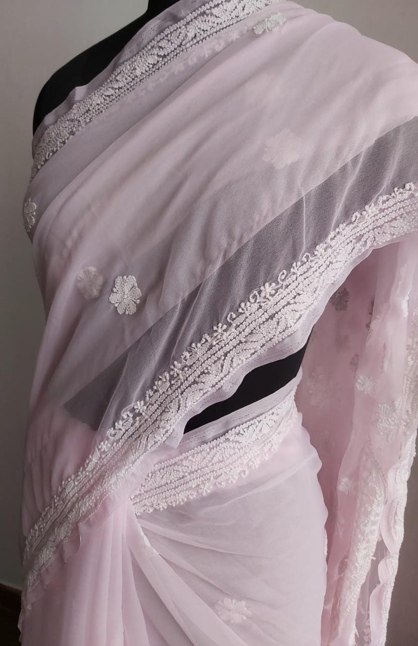 Baby Pink Georgette Saree for regular wear