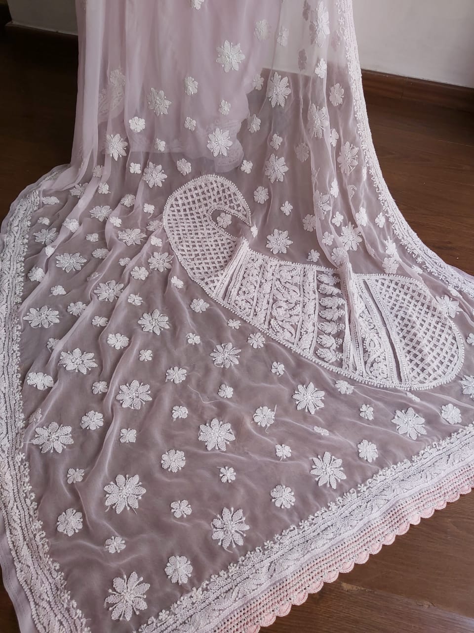 Baby Pink Georgette Saree for regular wear