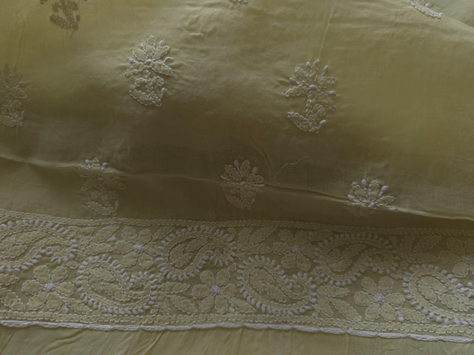 Earthy Beige Cotton full set with Heavy embellishments and chikankari