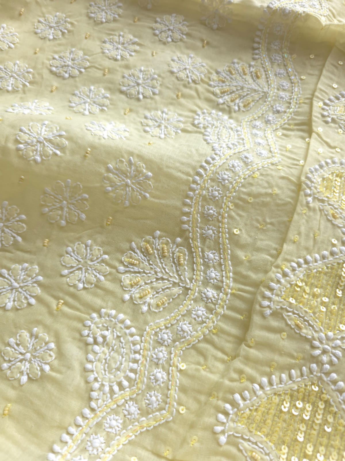 Earthy Beige Cotton full set with Heavy embellishments and chikankari