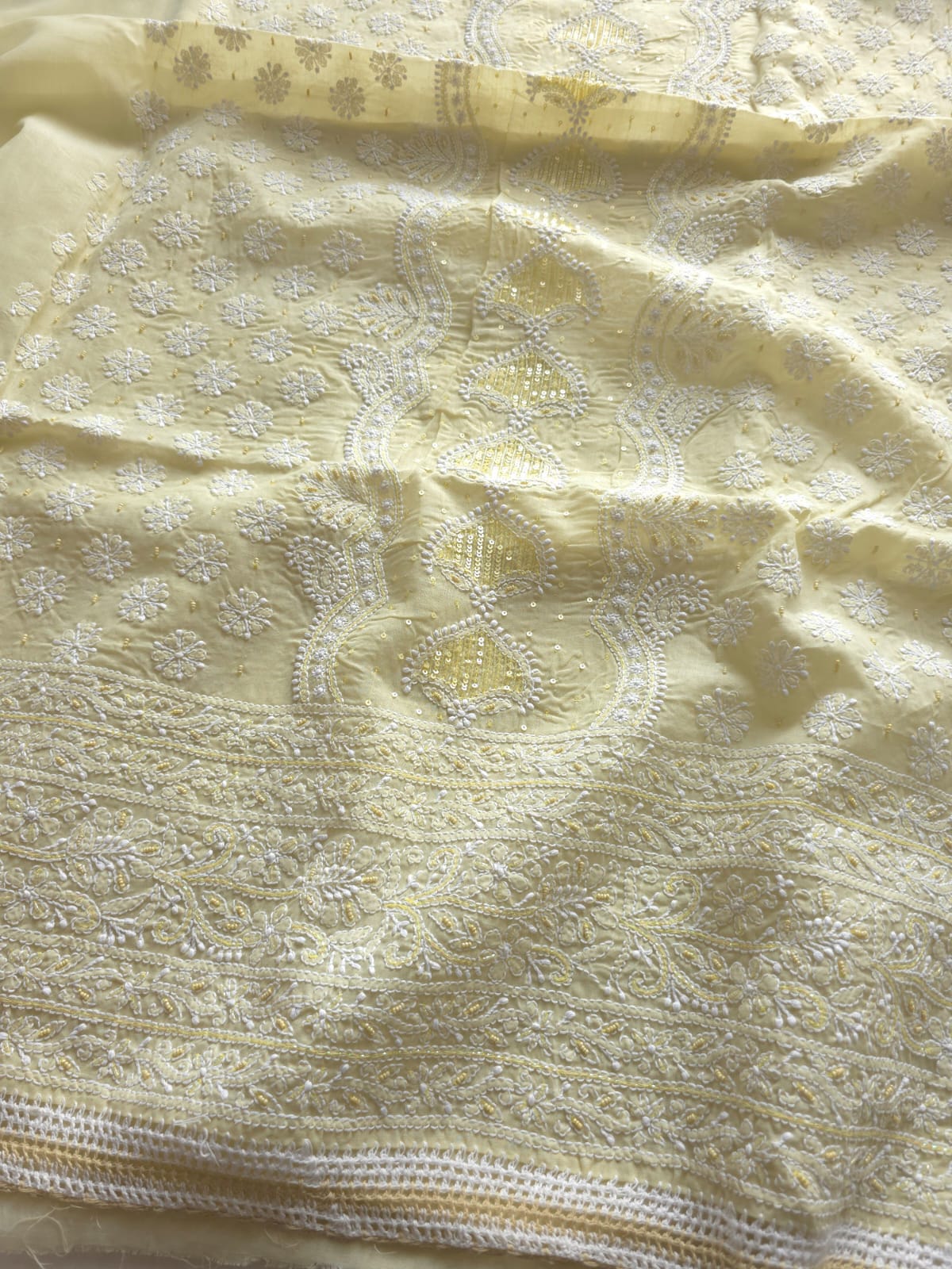 Earthy Beige Cotton full set with Heavy embellishments and chikankari